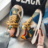 Men's Retro Patchwork Sneakers – Multi-Color Vintage Running Shoes